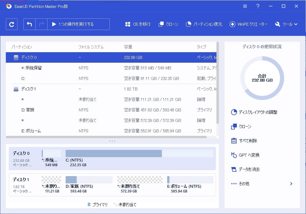 パーティションをWindows上から拡張・縮小できる無料ソフト「EaseUS Partition Master Free」 3 1 2