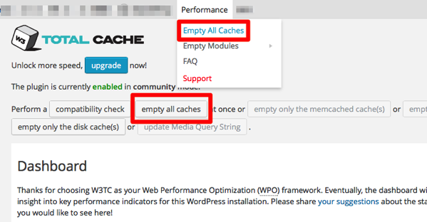w3 total cache clear cache